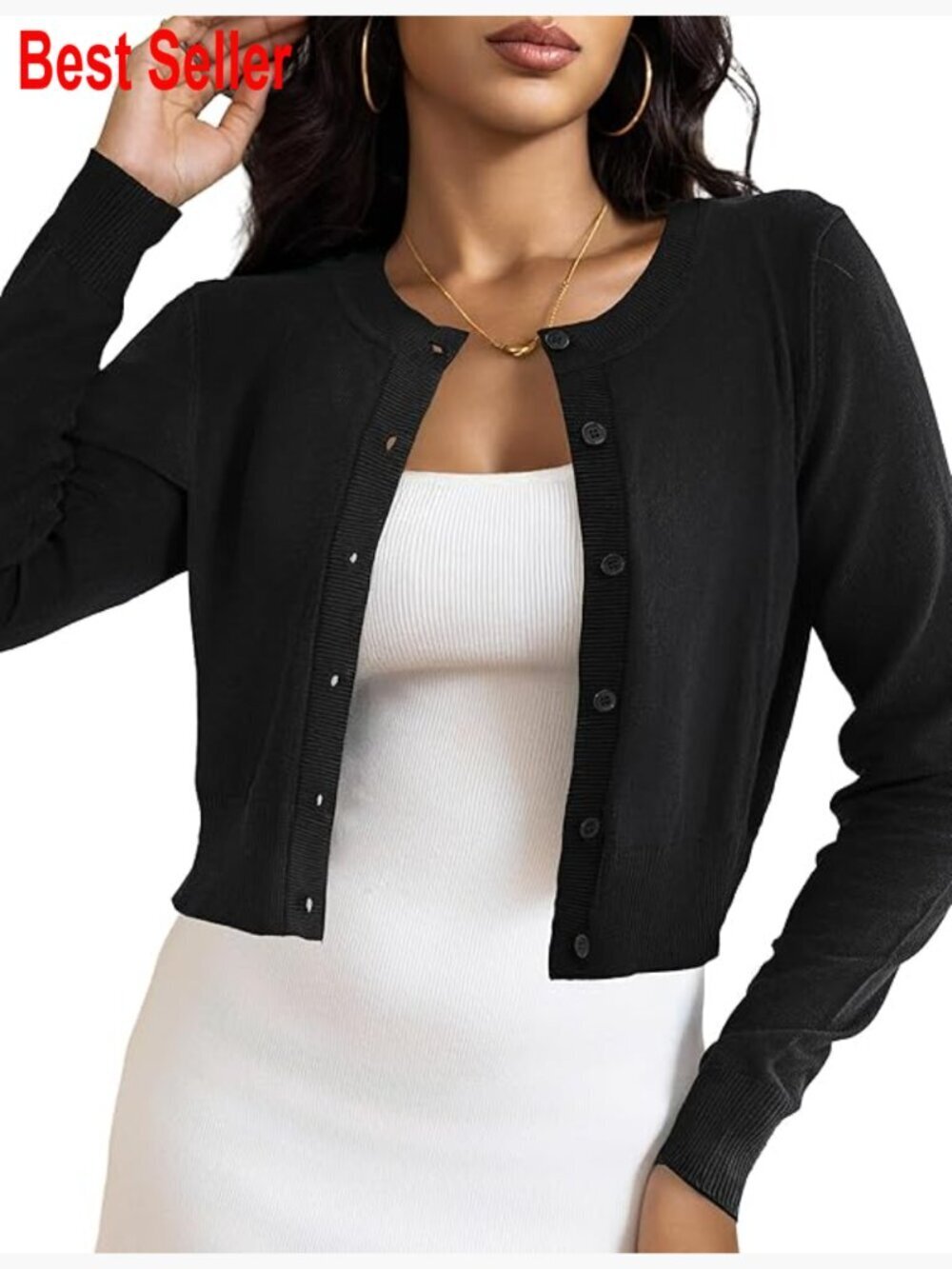 Cropped Cardigan Bolero Shrug, Button Down Long Sleeve Knit Sweater